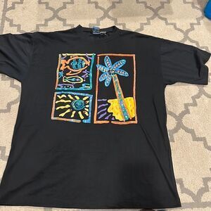 VTG Traffic Jam tag single stitch T-Shirt Black Palm Tree Fish Sequins Size M